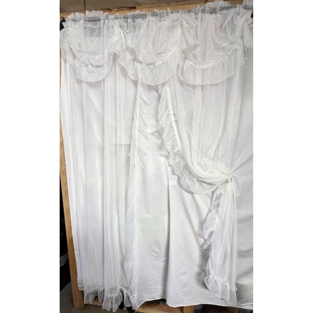 Vintage Max Kahn White Sheer Priscilla Curtains Ruffled Valance 81.5 x 45"